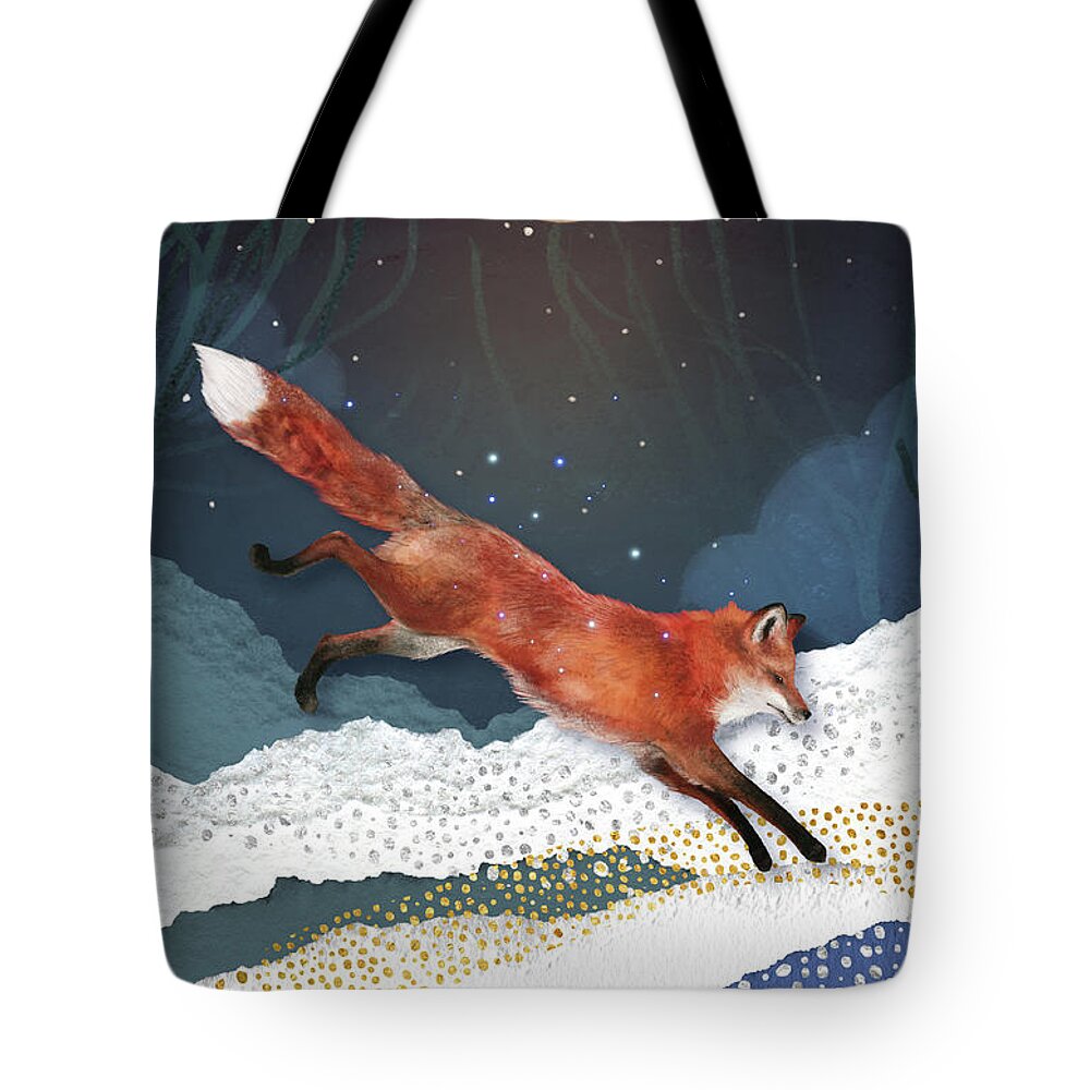 Fox And Moon Tote Bag featuring the painting Fox And Moon by Garden Of Delights
