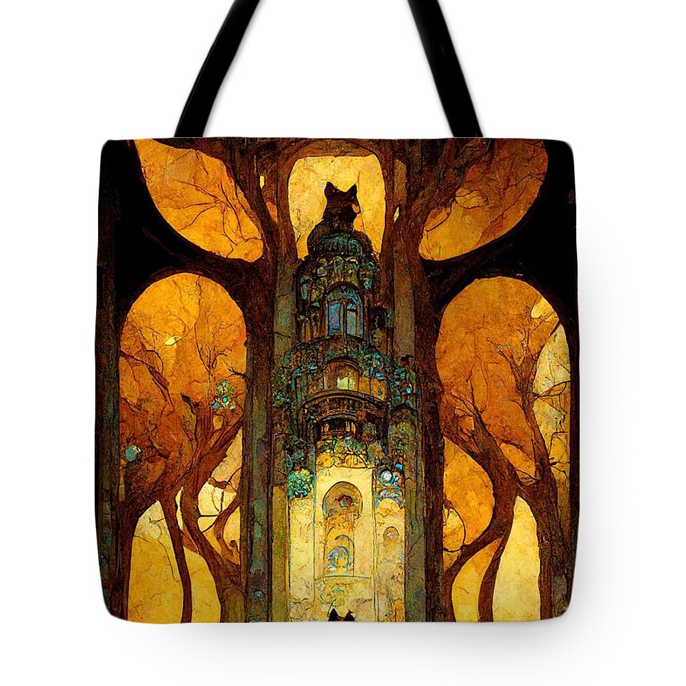 Fox Tote Bag featuring the digital art Fox Journey #2 by Nickleen Mosher