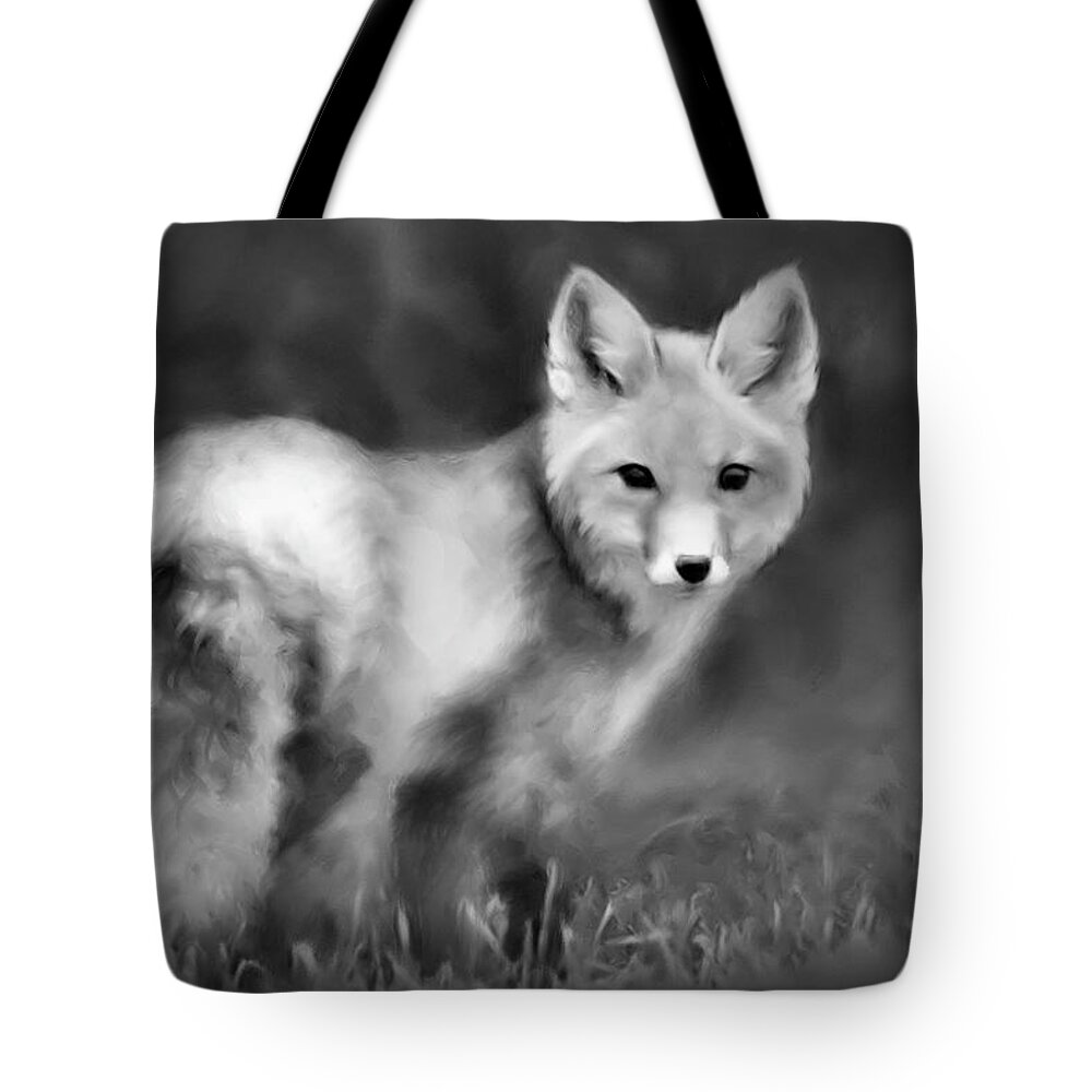 Fox Tote Bag featuring the photograph Fox Portrait Black And White by Christina Rollo