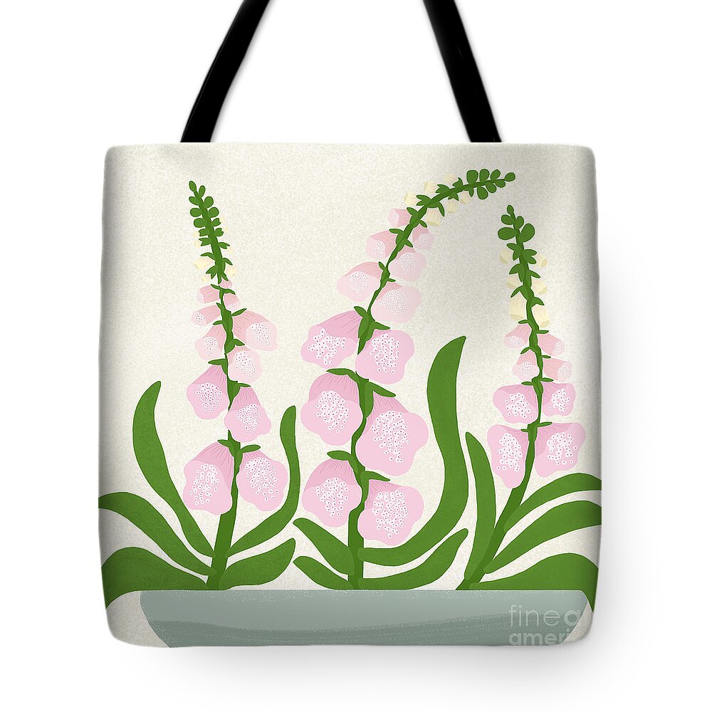 Foxgloves Flowers Tote Bag featuring the drawing Foxglove flowers by Min Fen Zhu