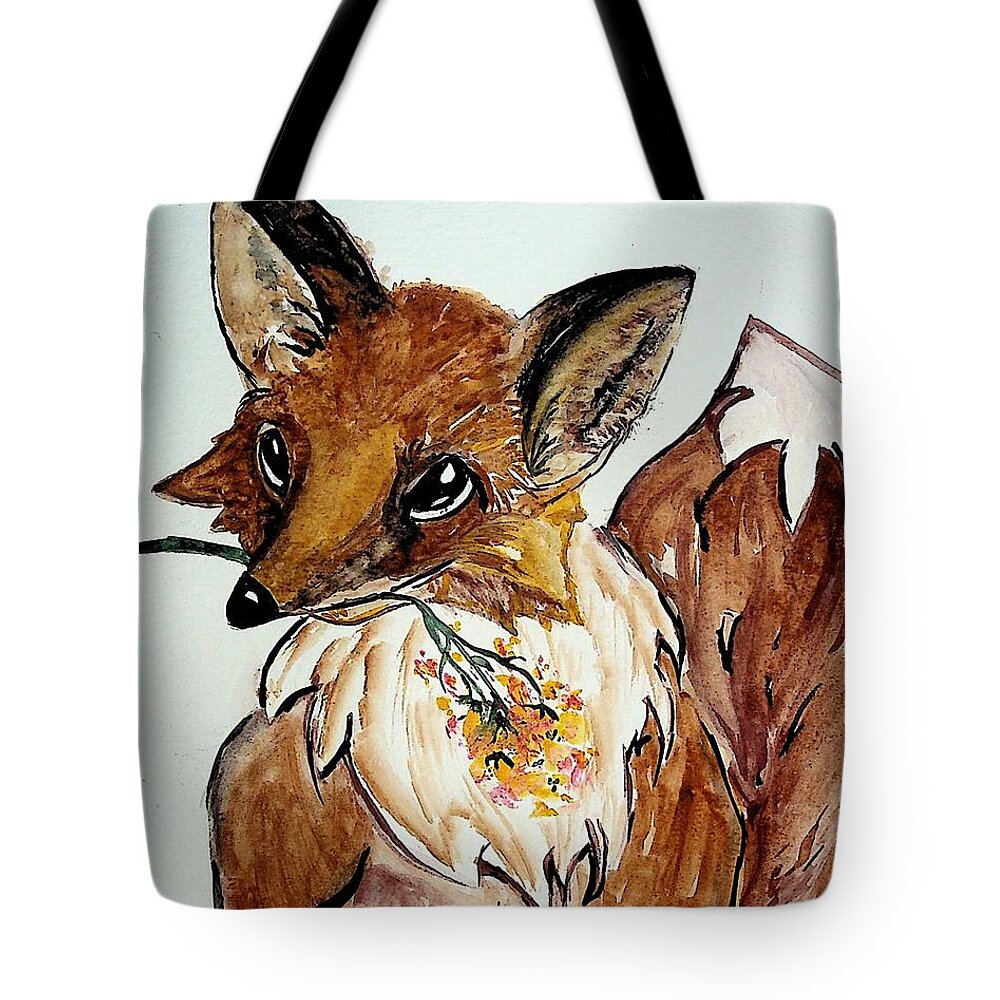 Fox Tote Bag featuring the painting Foxy Lady by Valerie Shaffer