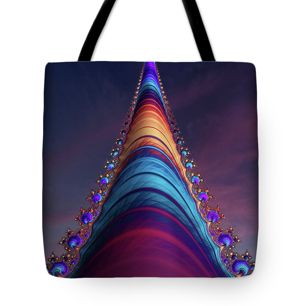 Abstract Tote Bag featuring the digital art Fractal Tower by Manpreet Sokhi