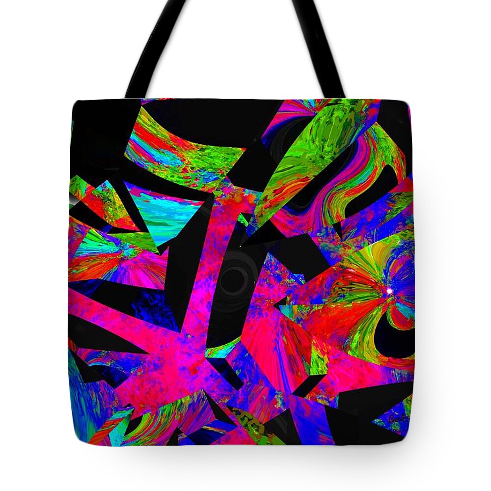 Digital Abstract Tote Bag featuring the digital art Fractured Rainbow by Bob Shimer