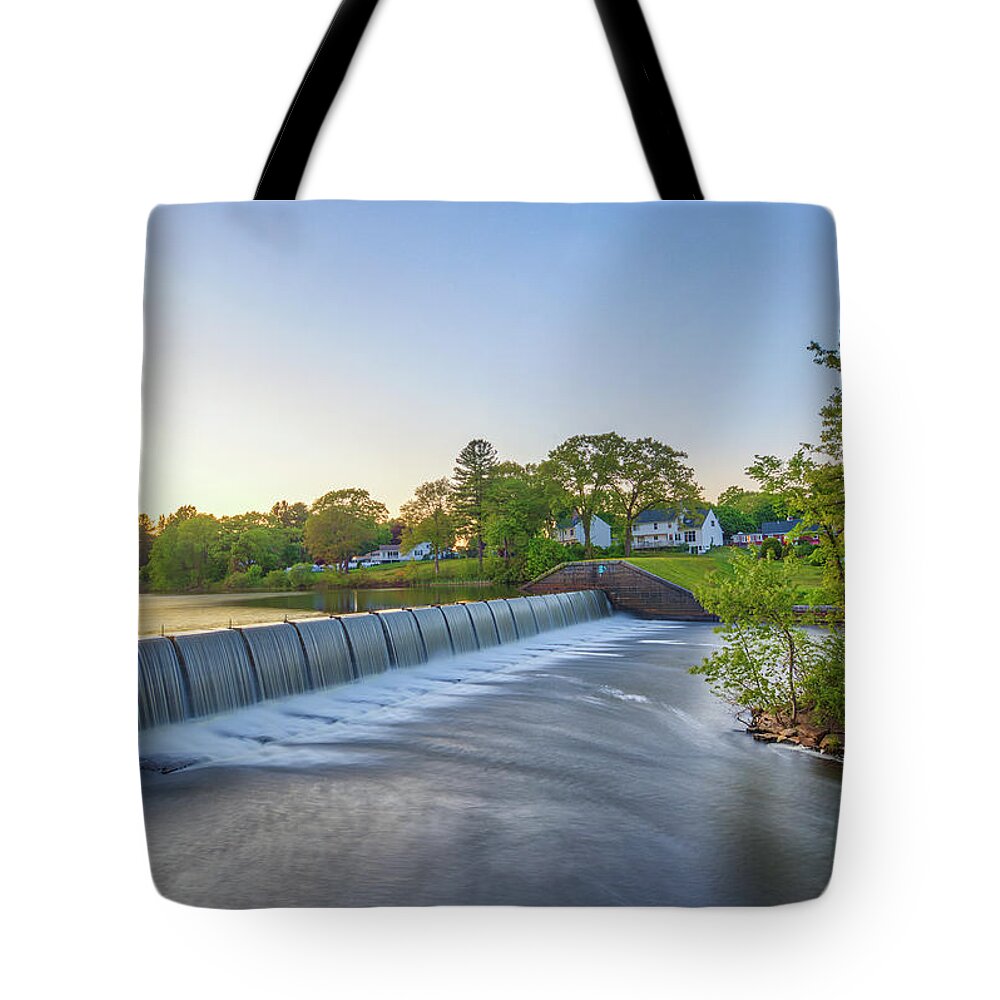 Framingham Number One Dam And Gatehouse Tote Bag featuring the photograph Framingham Number One Dam and Gatehouse by Juergen Roth
