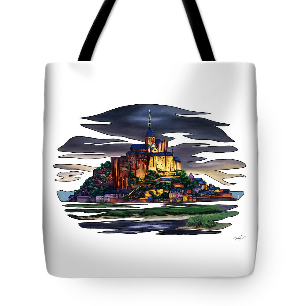 France Tote Bag featuring the painting France colorful landscape, Saint Michael's Mount by Nadia CHEVREL