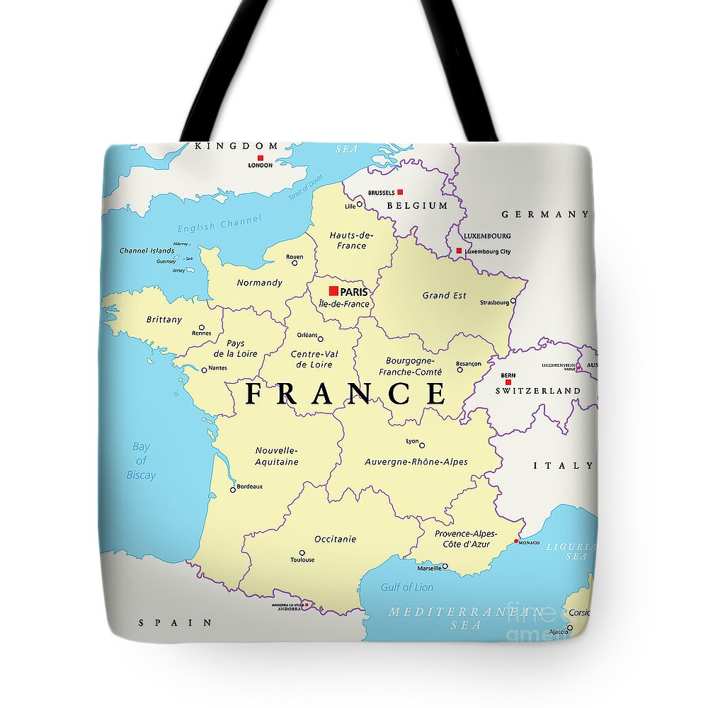 France, political map. Regions of Metropolitan France Tote Bag by Peter  Hermes Furian - Pixels