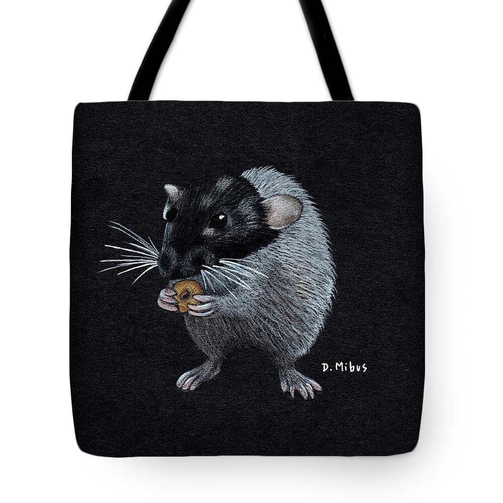 Dumbo Rat Tote Bag featuring the drawing Frances Eats a Donut Color by Donna Mibus