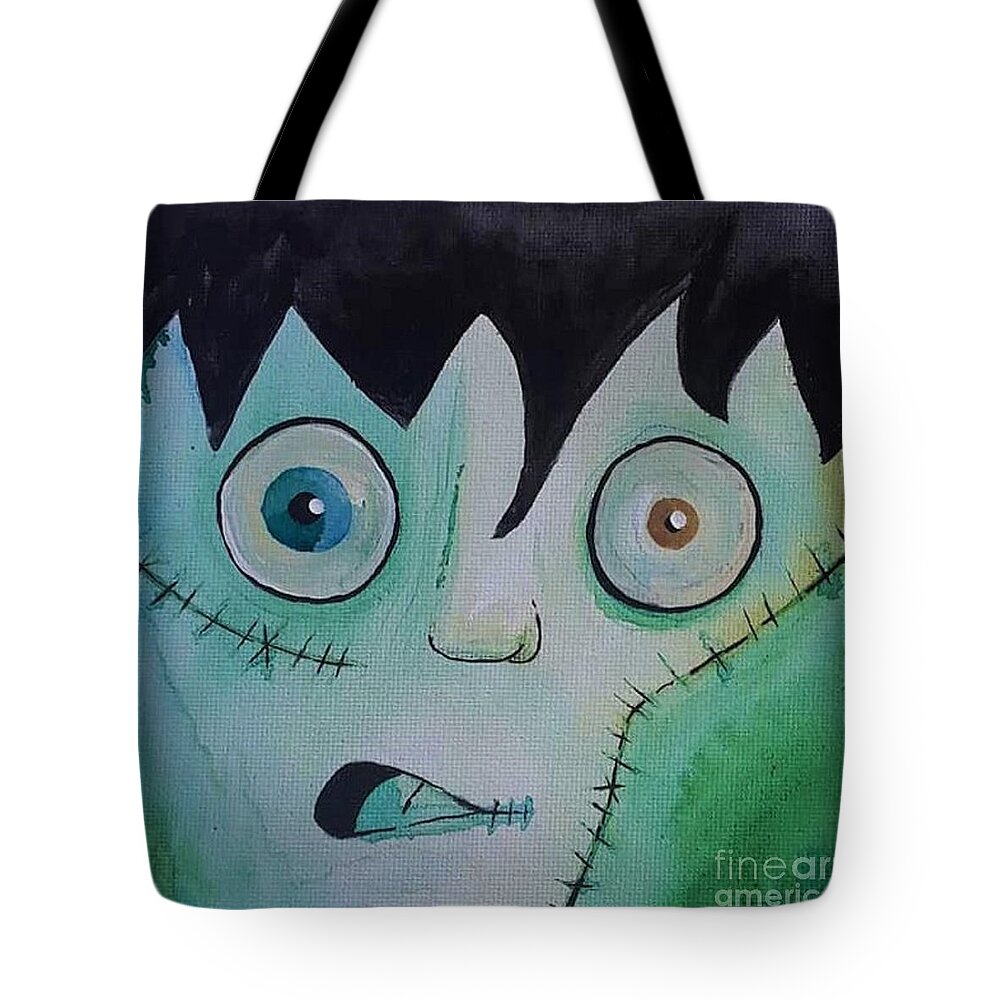 Frankenstein Tote Bag featuring the painting Frank by April Reilly