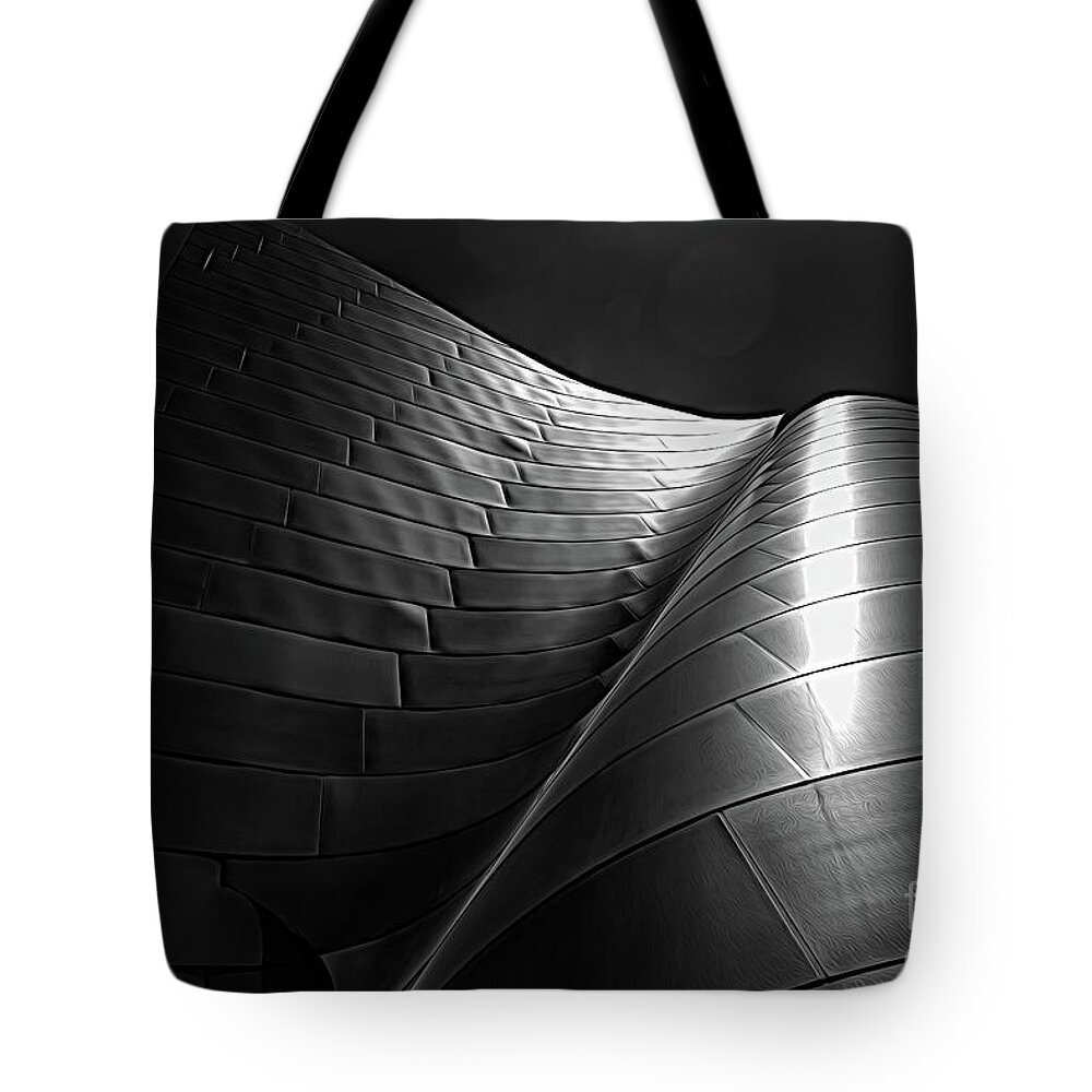 Frank Gehry Tote Bag featuring the photograph Frank Gehry Architect Los Angeles BW by Chuck Kuhn