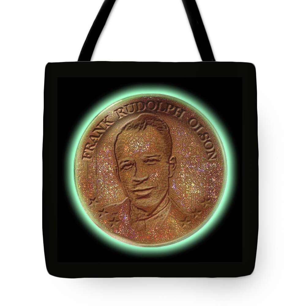 Wunderle Art Tote Bag featuring the mixed media Frank Olson by Wunderle