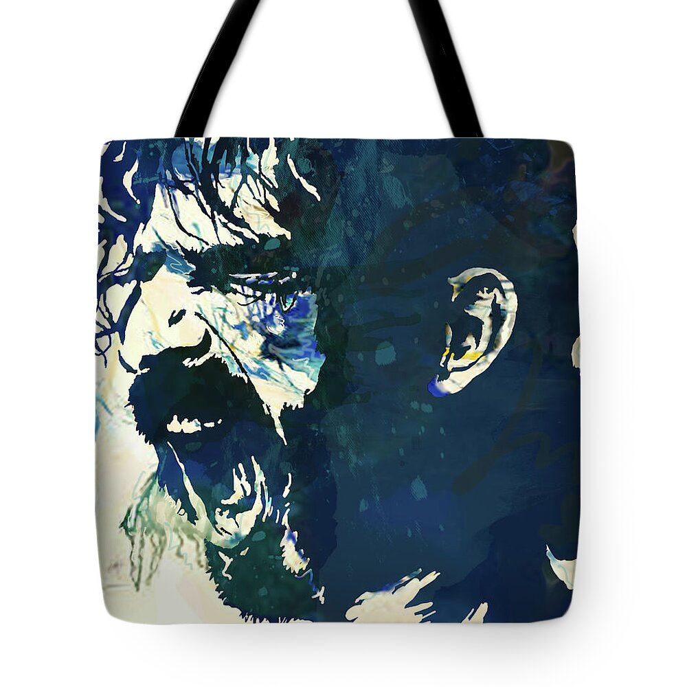 Stylised Pop Art Drawing Potrait Poster.  Pop Art Tote Bag featuring the mixed media Frank Zappa pop art poser by Kim Wang