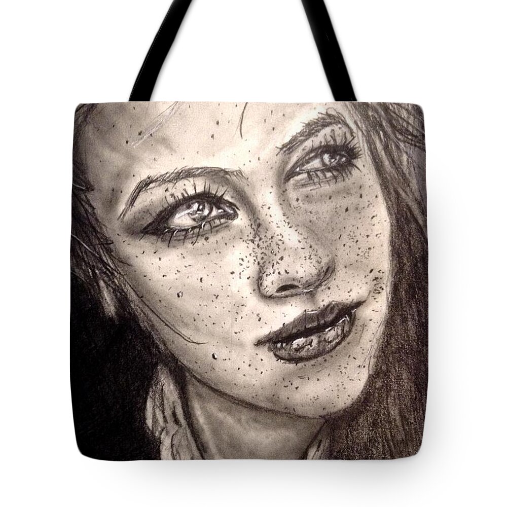 Young Tote Bag featuring the drawing Freckles by Bryan Brouwer