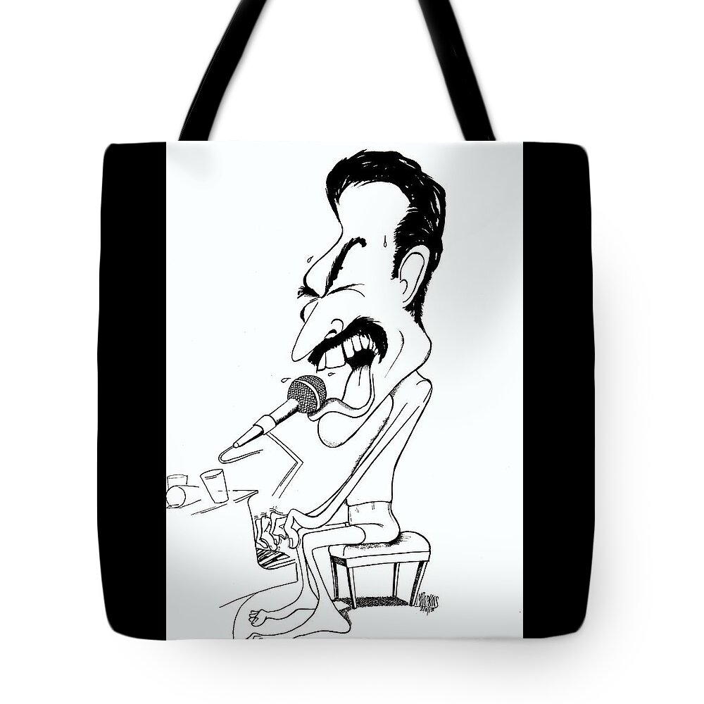 Queen Tote Bag featuring the drawing Freddie Mercury by Michael Hopkins