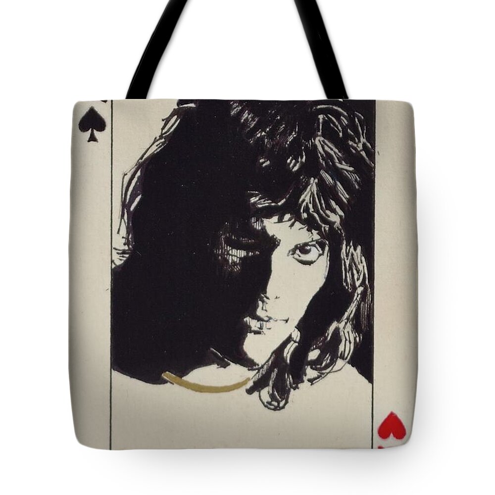 Queen Tote Bag featuring the drawing Freddie Mercury - Queen Of Knaves - detail by Sean Connolly
