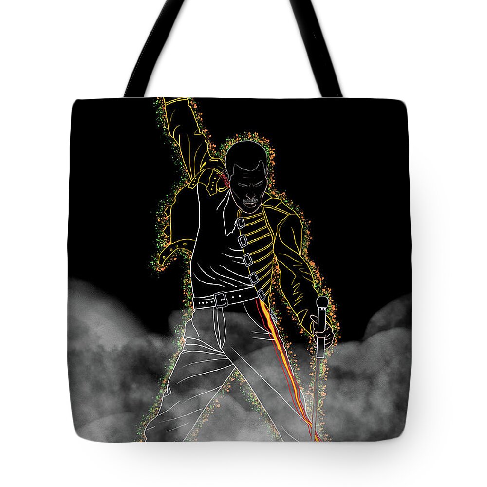 Freddie Mercury Tote Bag featuring the digital art Freddie Mercury Smoke by Marisol VB