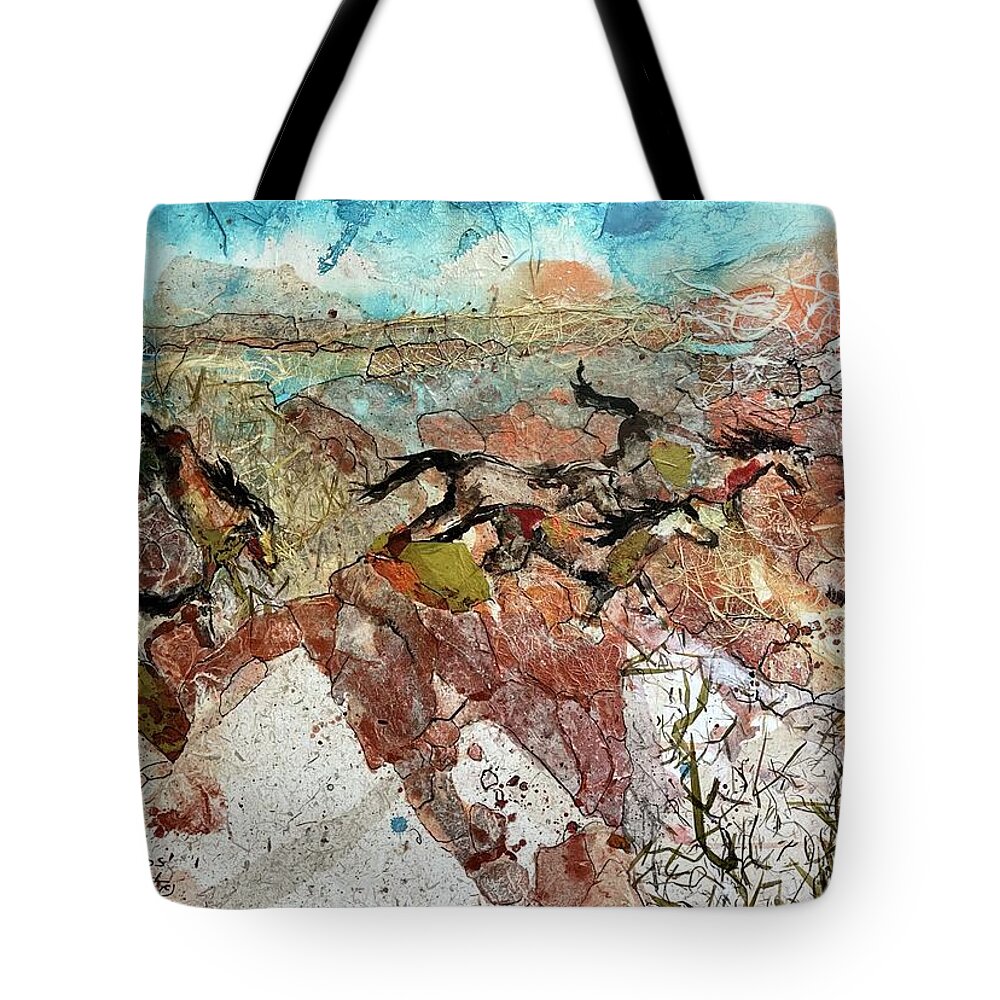 Horses Tote Bag featuring the painting Freedom Fields by Elaine Elliott