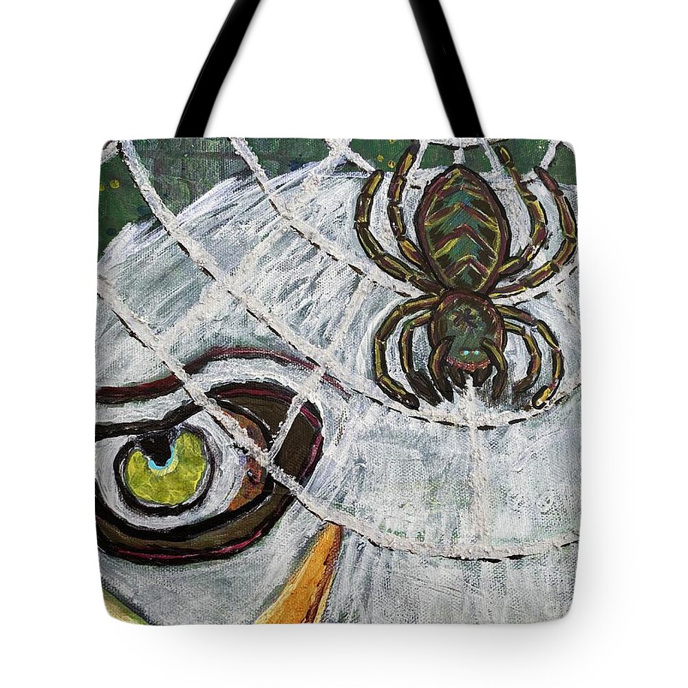 #freedom #eagle #spiderweb #spider #weboflies Tote Bag featuring the painting Freedom from Lies by Sylvia Becker-Hill