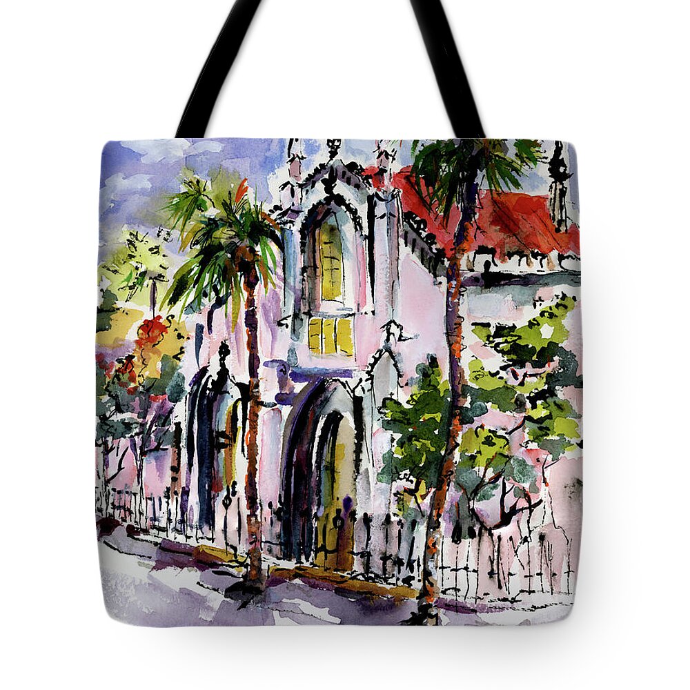 Churches Tote Bag featuring the painting French Huguenot Church Charleston South Carolina by Ginette Callaway