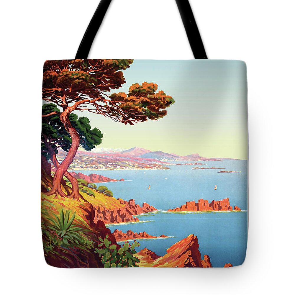 French Riviera Tote Bag featuring the digital art French Riviera Coastline by Long Shot