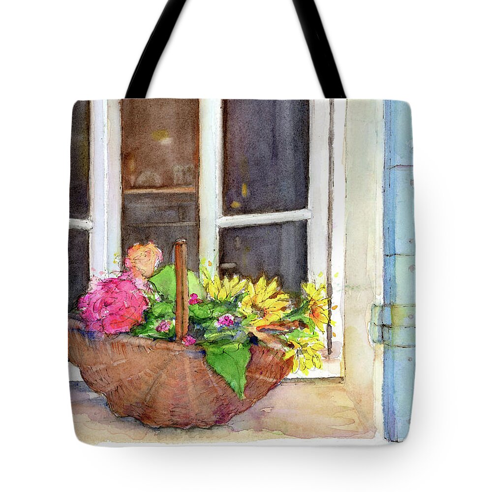 French Window Basket Tote Bag featuring the painting Fresh cut by Rebecca Matthews