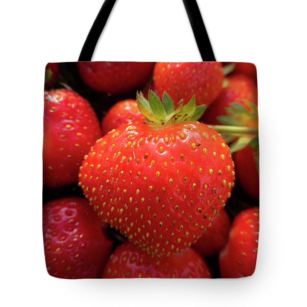 Strawberries Tote Bag featuring the photograph Fresh Strawberries by Karen Rispin