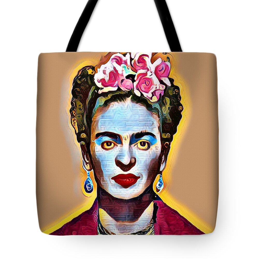 Frida Kahlo De Rivera Tote Bag featuring the painting Frida Kahlo Andy Warhol 2 Pop by Tony Rubino