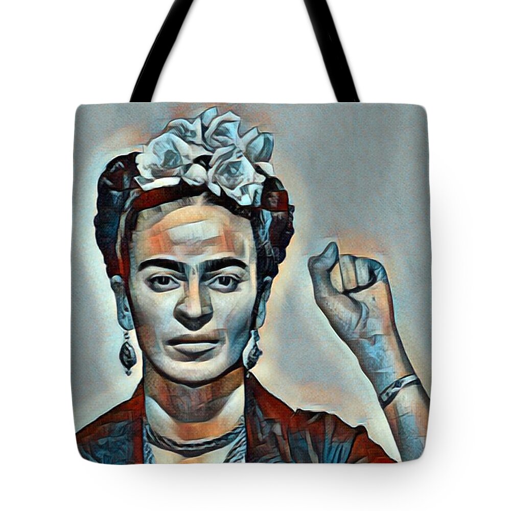 Frida Kahlo De Rivera Tote Bag featuring the painting Frida Kahlo Mug Shot Mugshot 2 by Tony Rubino