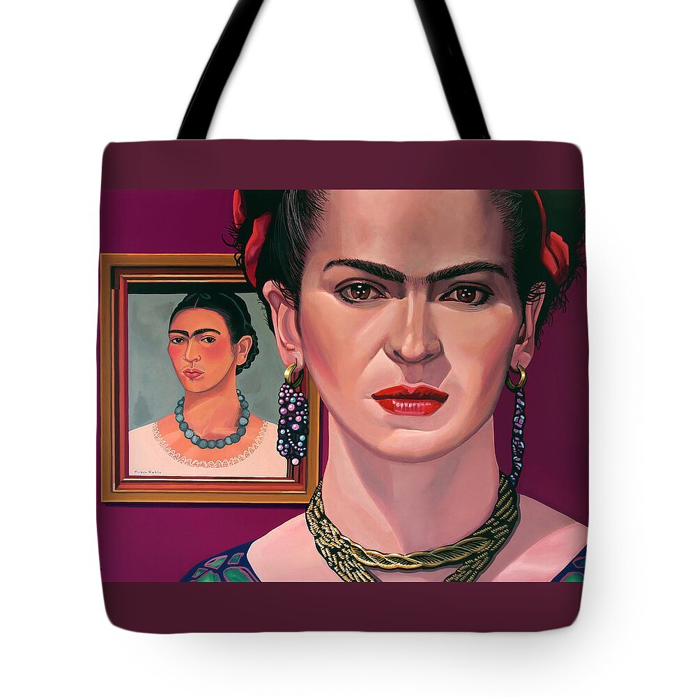 Frida Kahlo Tote Bag featuring the painting Frida Kahlo Painting by Paul Meijering