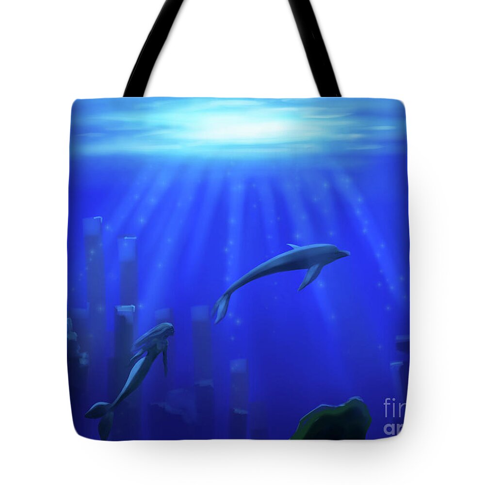 Mermaid Tote Bag featuring the digital art Friends of the Deep by Rohvannyn Shaw