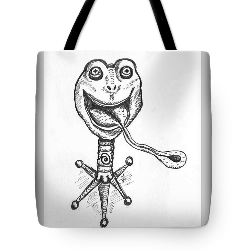 Frog Tote Bag featuring the drawing Frogstand by Vicki Noble