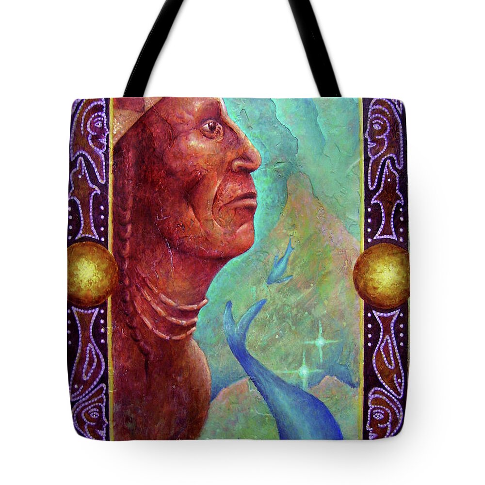 Native American Tote Bag featuring the painting From the Depths by Kevin Chasing Wolf Hutchins