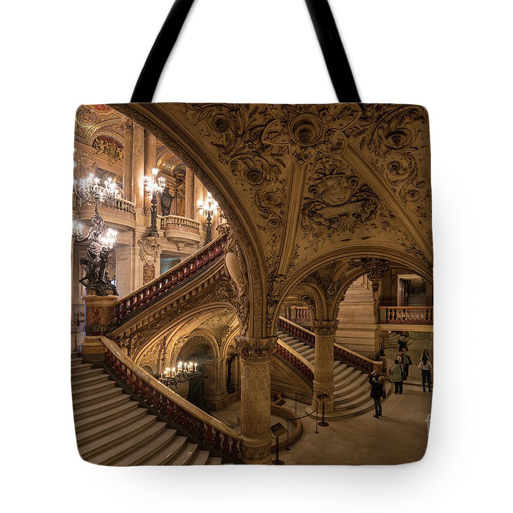 Paris Opera House Tote Bag featuring the photograph From the Grotto to the Grand Staircase Palais Garnier Opera House Paris by Mike Reid
