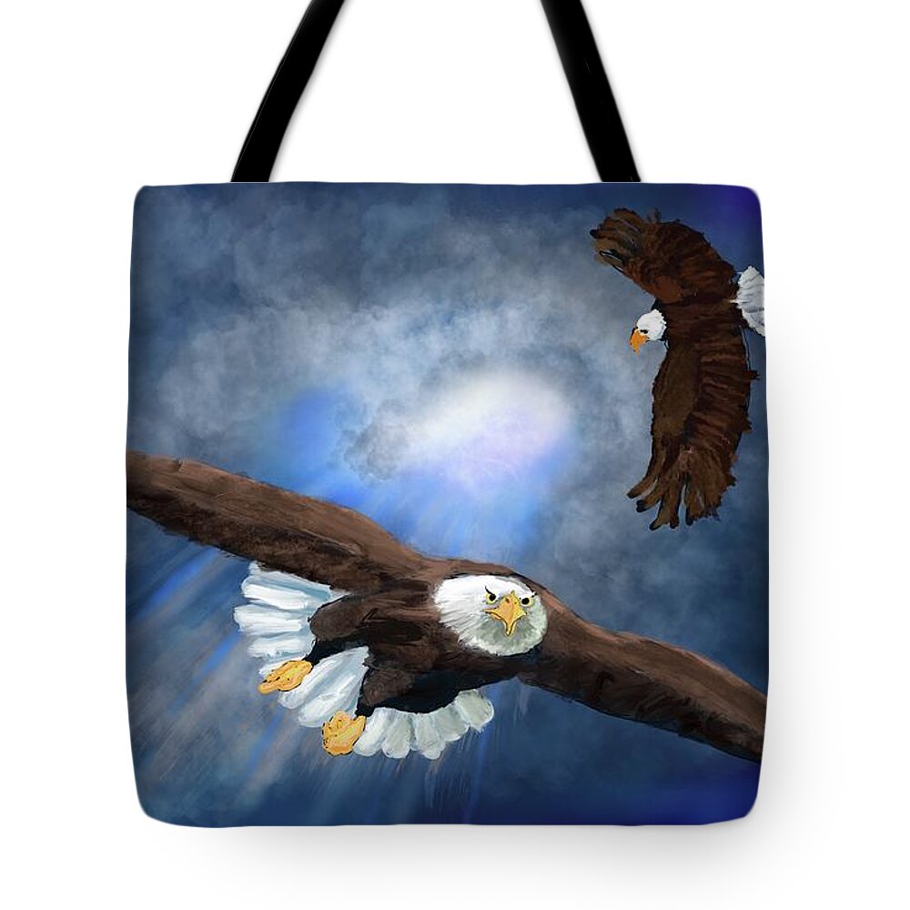 Bald Eagles Tote Bag featuring the digital art From the Heavens by Doug Gist