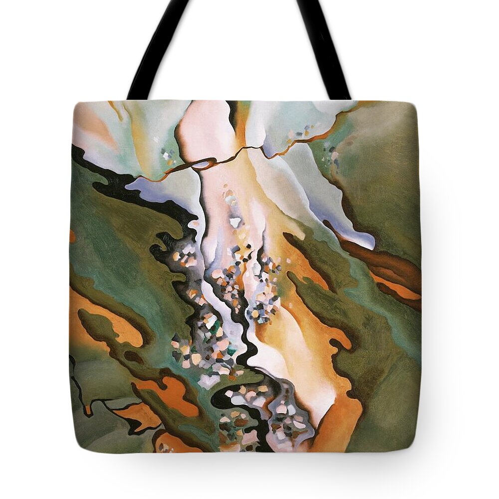 Georgia O'keeffe Tote Bag featuring the painting From the Lake No 3 - Abstract modernist landscape painting by Georgia O'Keeffe