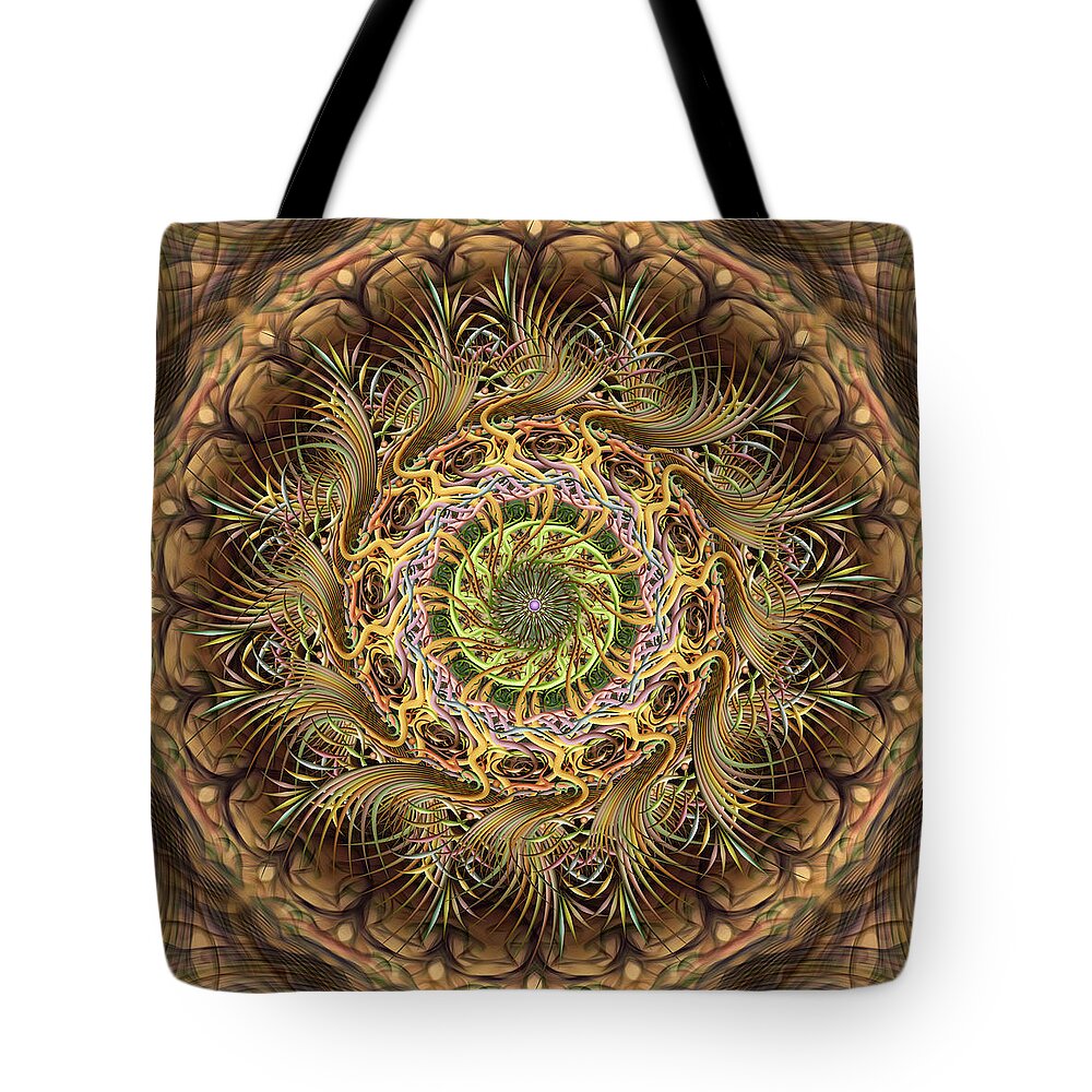 Pinwheel Mandalas Tote Bag featuring the digital art Frond Flinger Jamboree by Becky Titus