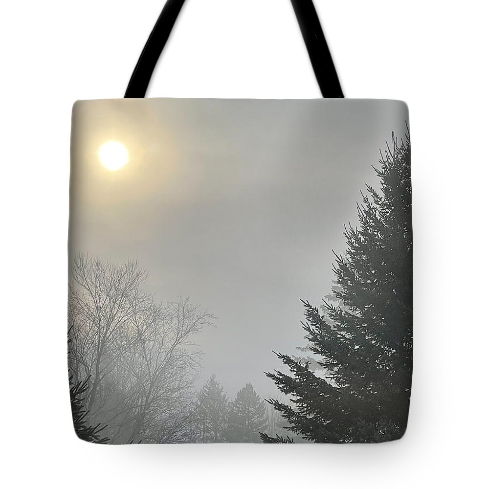 Sunrise Tote Bag featuring the mixed media Frosty Morning by Moira Law