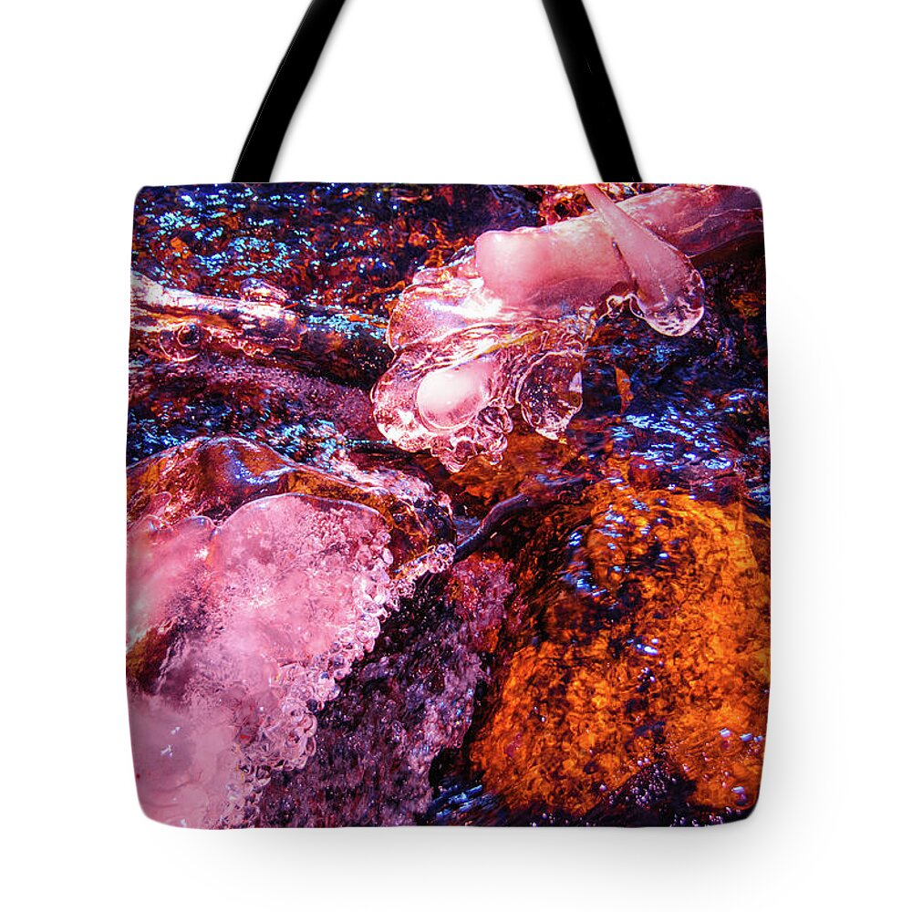 Lake Tote Bag featuring the photograph Sprague Lake Abstract, Rocks and ice below lake surface, Rocky Mountain National Park by Tom Potter