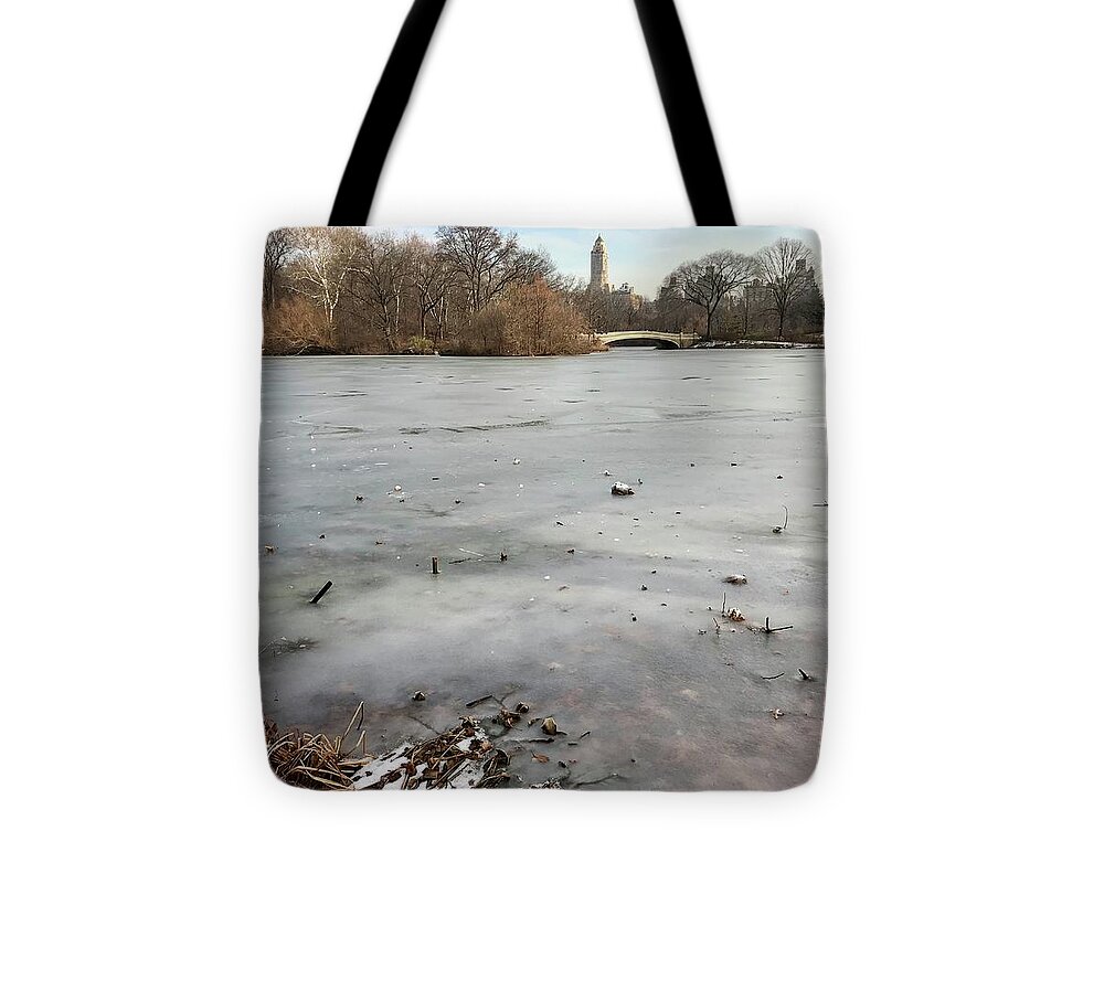  Tote Bag featuring the photograph Frozen Lake, NYC in December by Judy Frisk