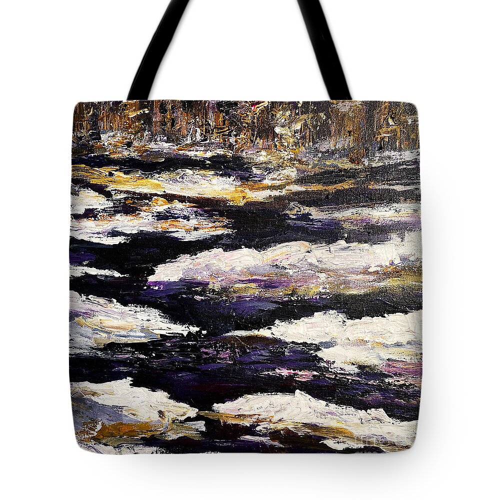Winter Tote Bag featuring the painting Frozen River by Karen Ferrand Carroll