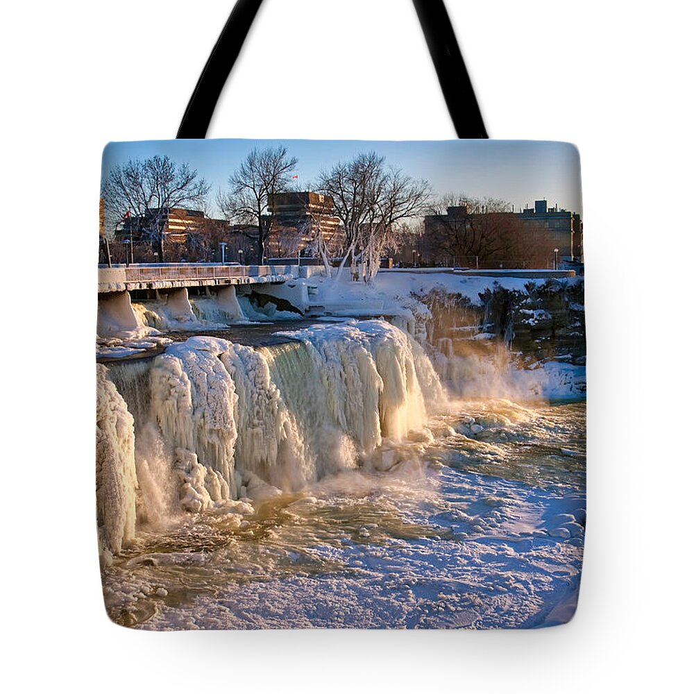 Ice Tote Bag featuring the photograph Frozen Waterfalls by Tatiana Travelways