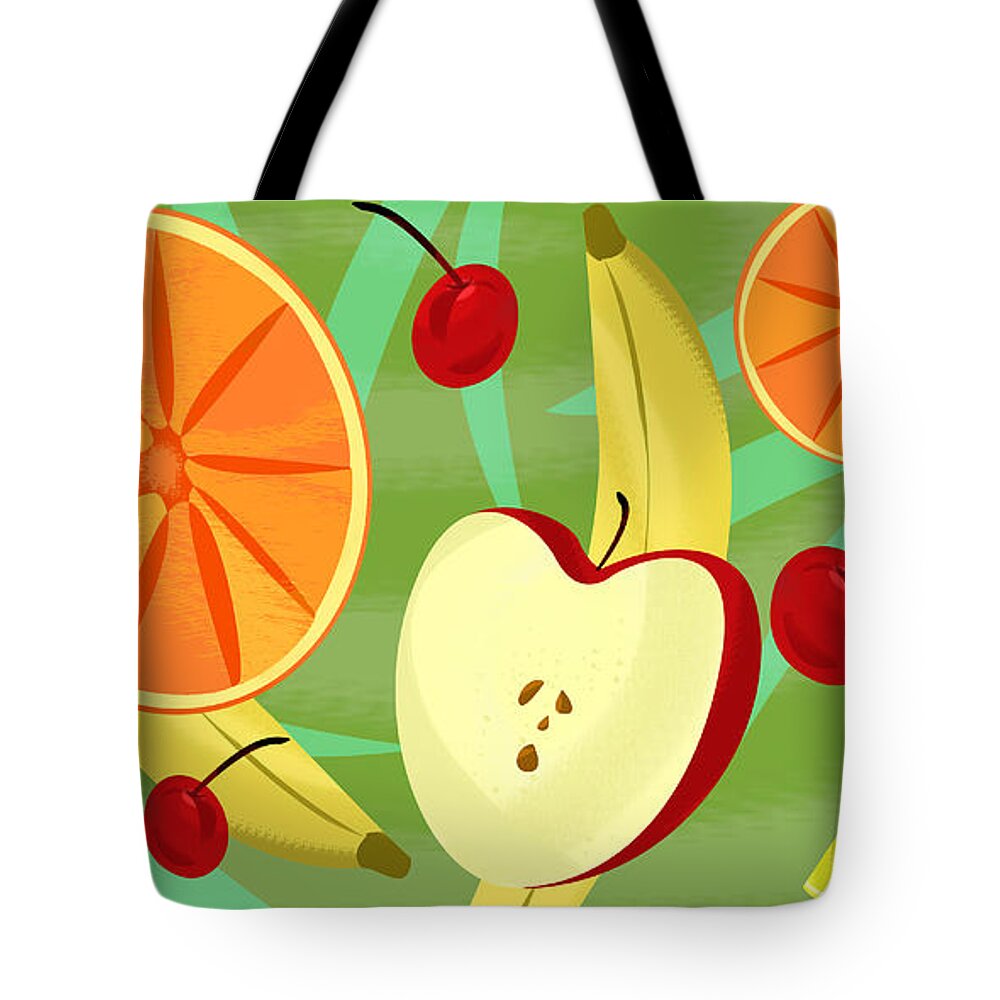 Kitchen Tote Bag featuring the digital art Fruit Salad by Alan Bodner