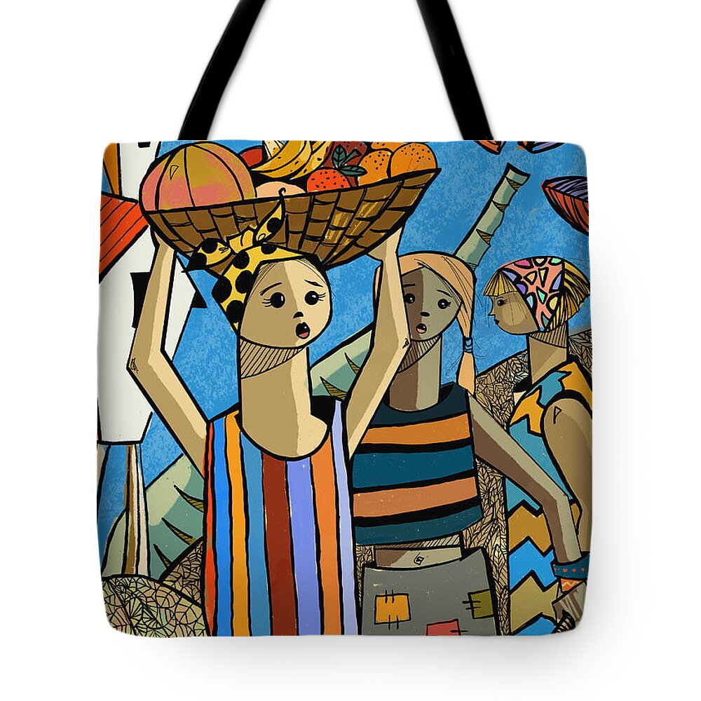 Flea Market Tote Bag featuring the painting Frutas del Mercado by Oscar Ortiz