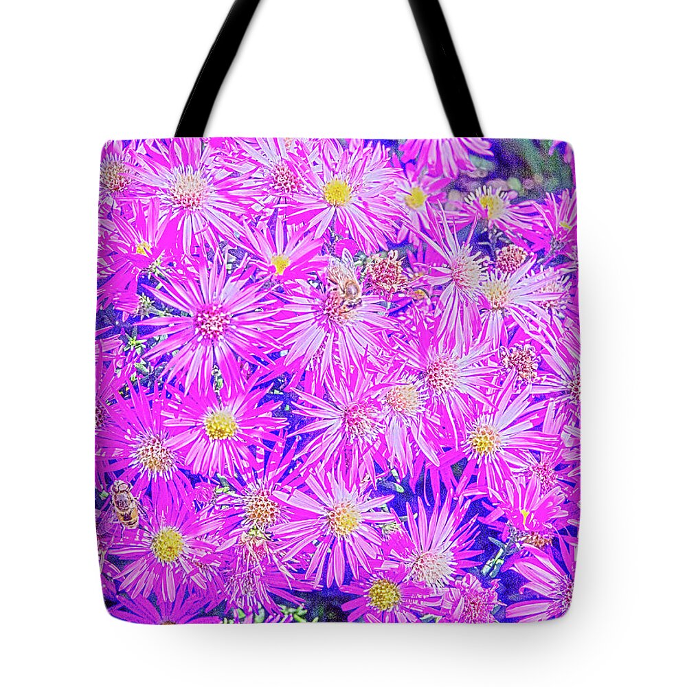 Pacific Northwest Tote Bag featuring the digital art Fuchsia Flowers On Blue by David Desautel