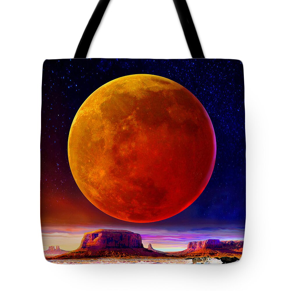 Full Moon Tote Bag featuring the digital art Full Blood Wolf Moon by Robin Moline