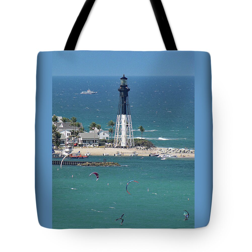 Lighthouse Tote Bag featuring the photograph Full House at the Hillsboro Inlet and Lighthouse in Florida by Corinne Carroll