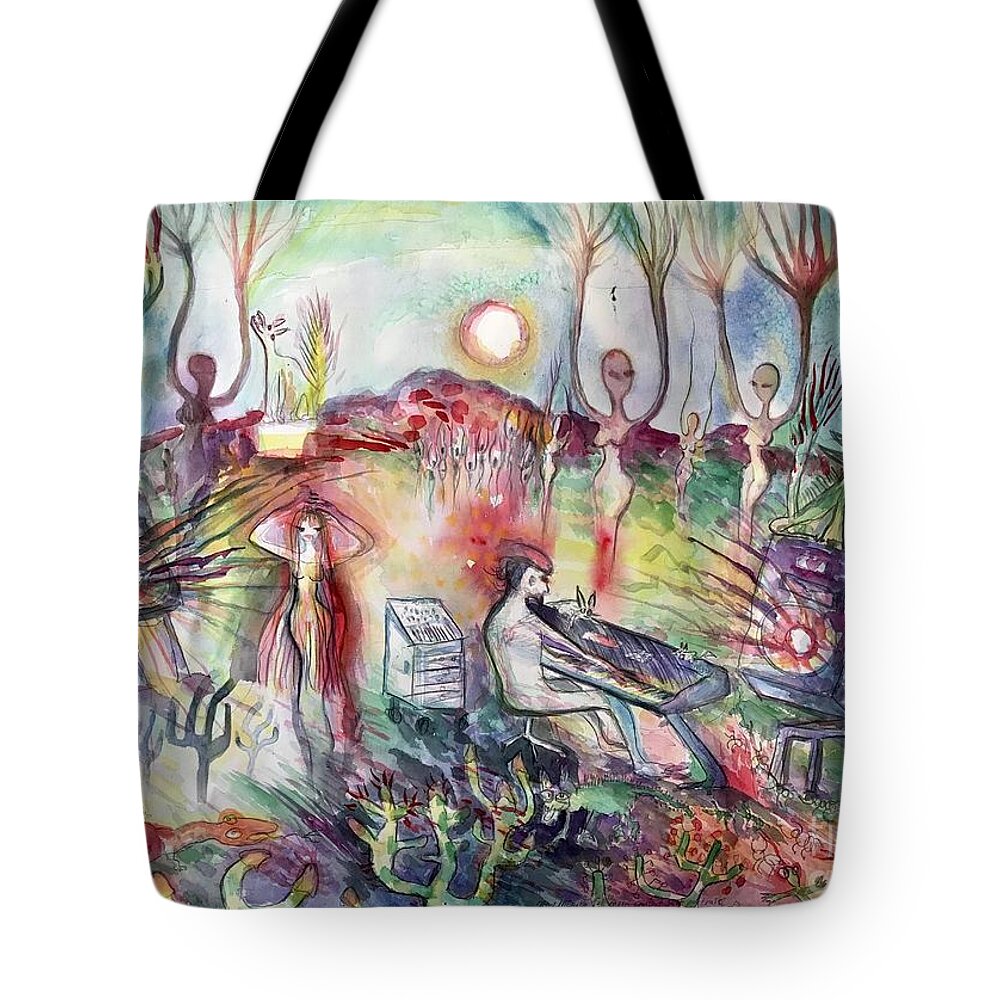 New Mexico Tote Bag featuring the painting Full Moon New Mexico Jam by Glen Neff