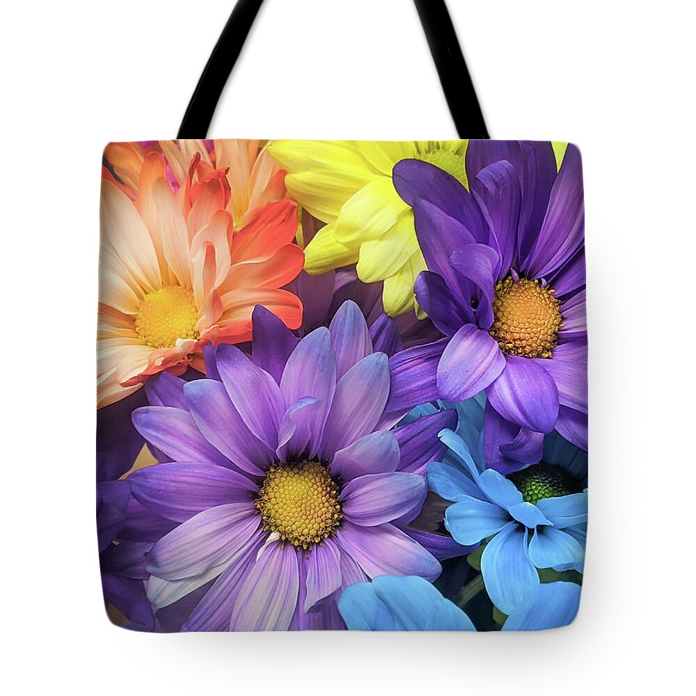 Fun Flowers Tote Bag featuring the photograph Fun Colorful Daisies by Michelle Wittensoldner