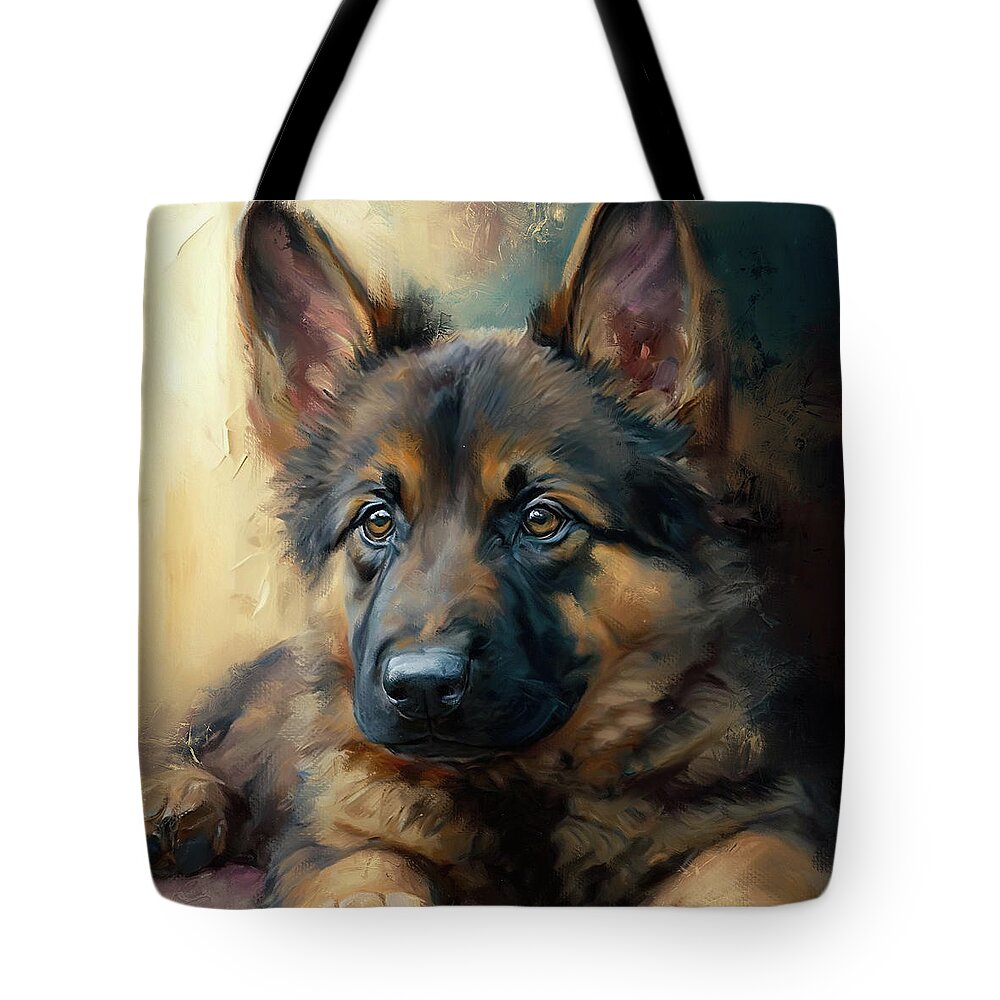 Dog Tote Bag featuring the painting Future Protector German Shepherd Puppy by Jai Johnson