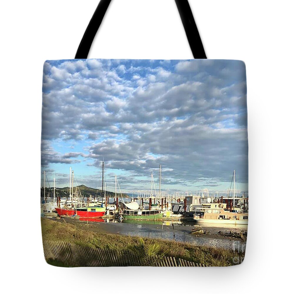 Galilee Marin Tote Bag featuring the photograph Galilee Marina by Manuela's Camera Obscura