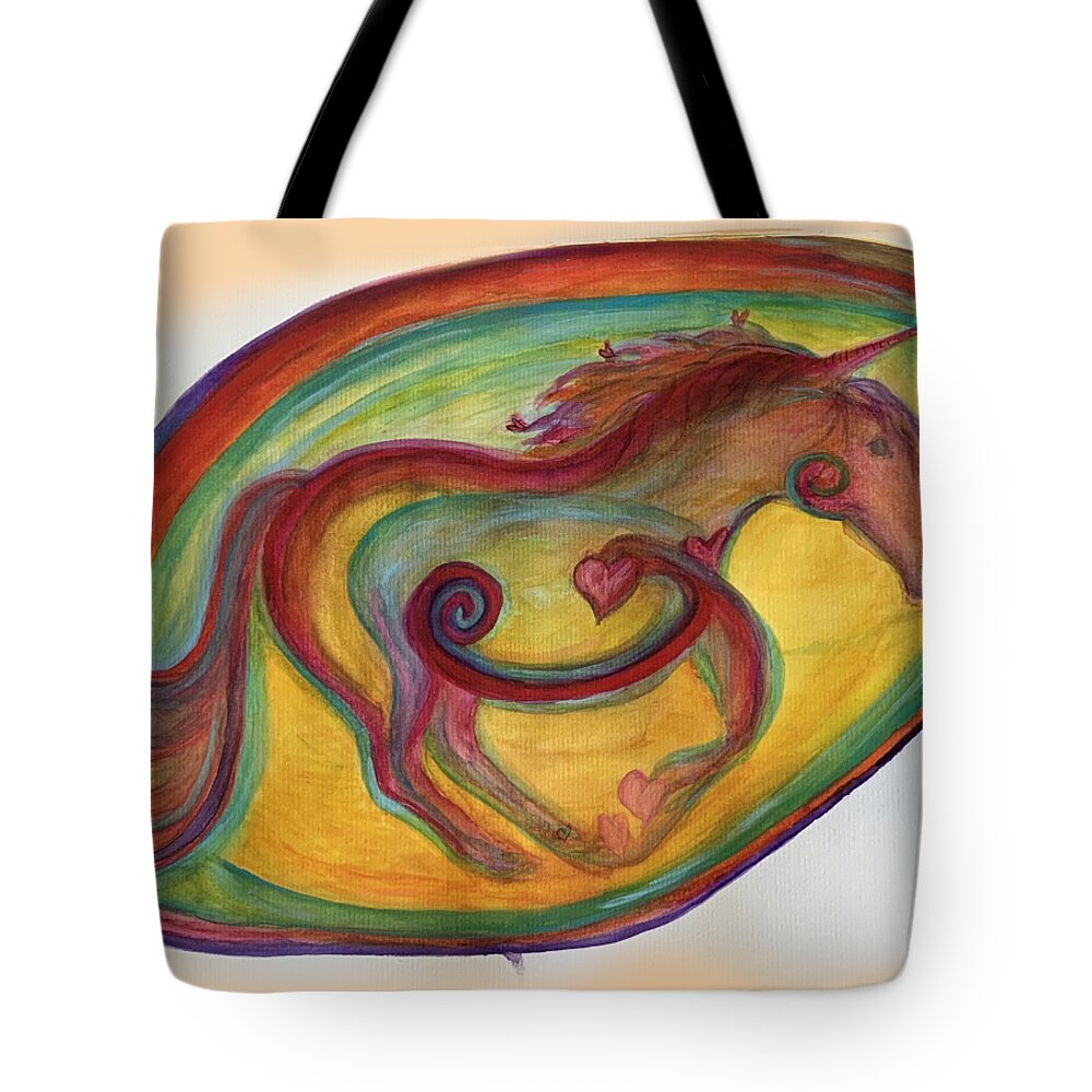 Unicorn Tote Bag featuring the painting Galloping Unicorn by Sandy Rakowitz